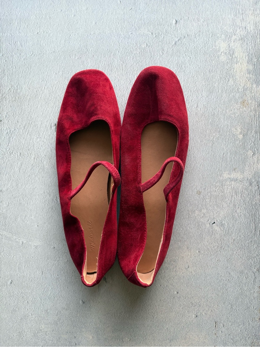 Madewell Red Suede Mary Jane Flats, Size 8
